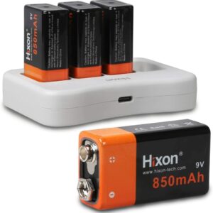 Rechargeable 9V Batteries 850 mAh (4-Pack) + 4-Bay USB-C Charger – Long-Life Lithium Pack
